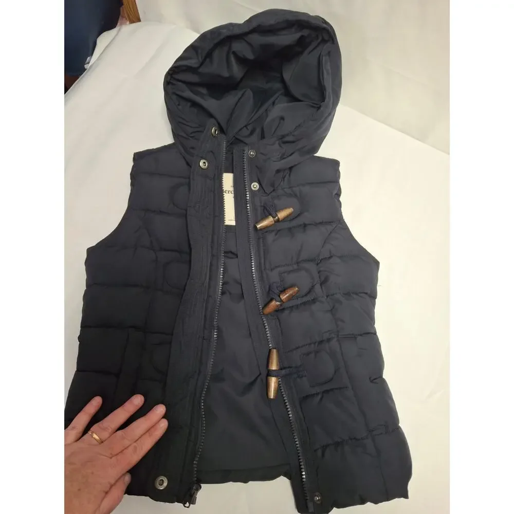 Abercrombie Kids Girls Puffer Vest Hooded Toggle Closure Navy Size L Youth